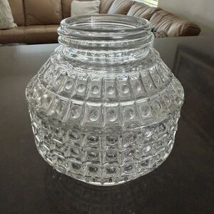 Vtg Waffle Block Pattern Flush Mount Clear Glass Ball Globe Shade Light Fixture